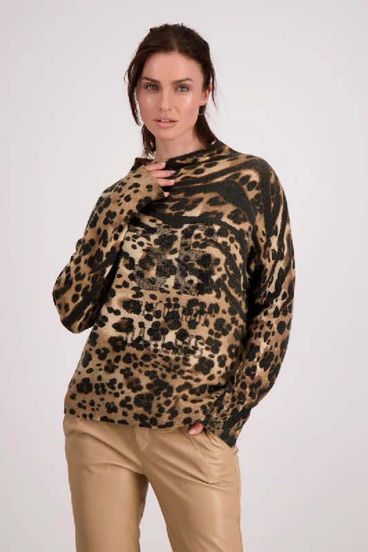Animal Print Jumper 807195MNR in Biscuit by Monari Tailored Straight A-Line