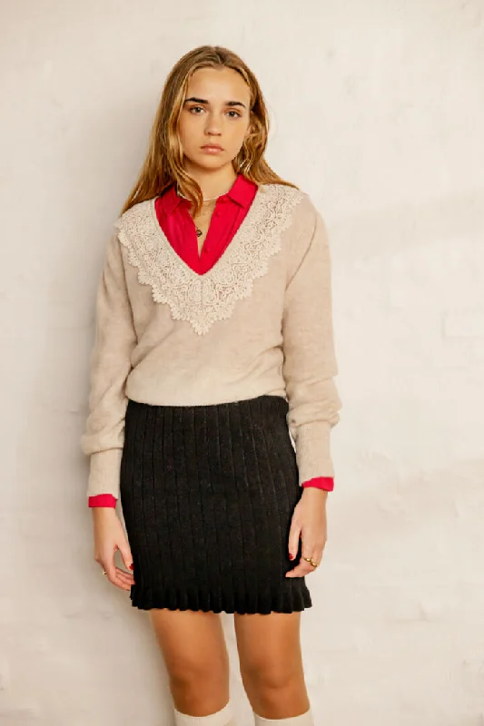 Atelier Reve Darel Jumper-Oatmeal Melange-20121672 Fleece Sweater Nylon Polyester