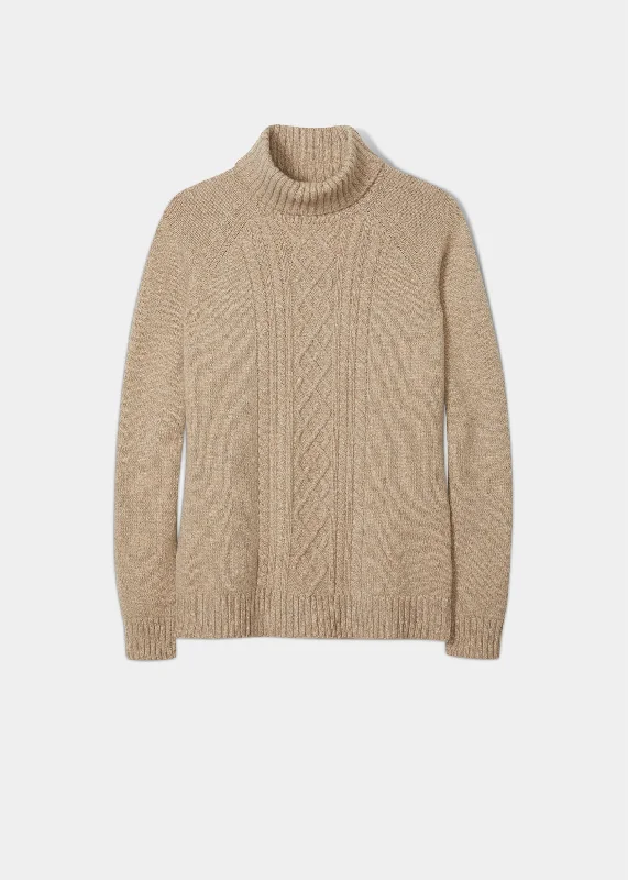 Brightmere Ladies Roll Neck Jumper In Biscuit Striped Floral Plaid