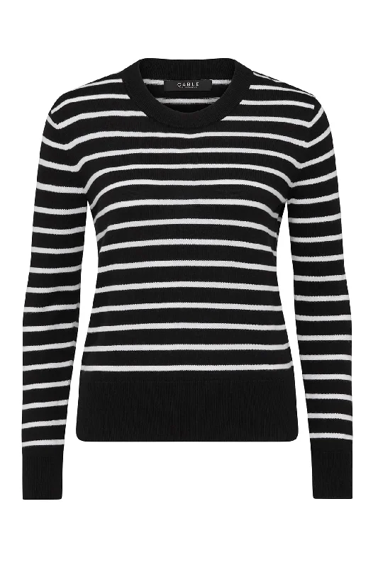 CABLE COTTON STRIPE CREW JUMPER - BLACK/WHITE Mesh Fabric Canvas Fabric Denim Fabric CABLE COTTON STRIPE CREW JUMPER - BLACK/WHITE Mesh Fabric Canvas Fabric Denim Fabric