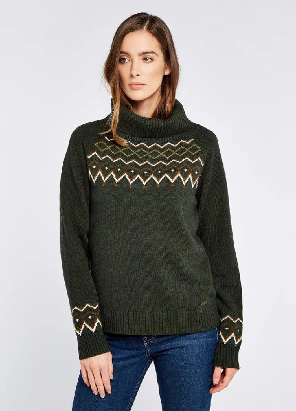 Dubarry Womens Riverstown jumper Olive green Striped Floral Plaid