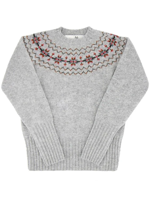 Fairisle 40s Style Pure Wool Jumper in Pewter Grey Hooded Caped Shawl Collar