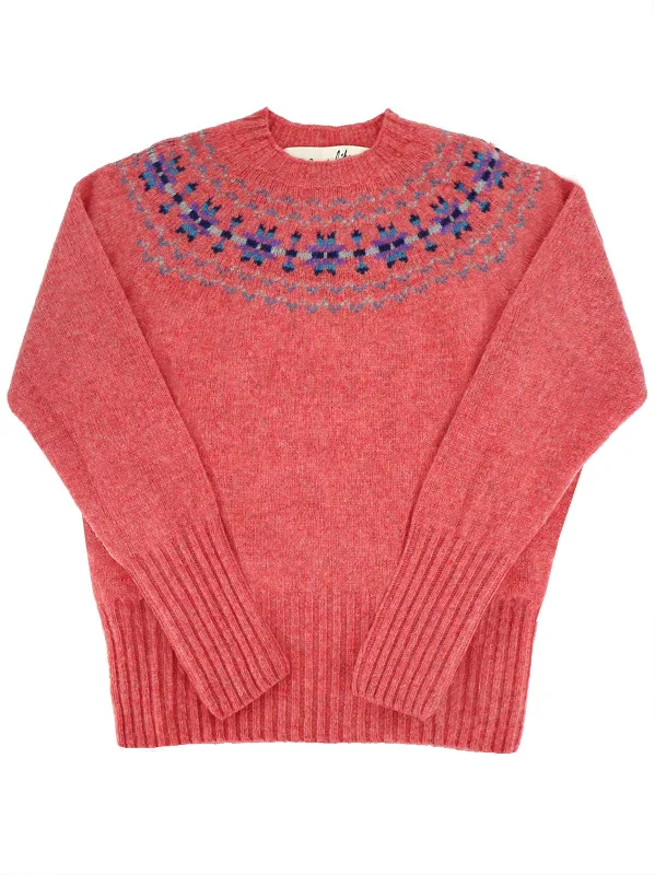 Fairisle 40s Style Pure Scottish Wool Jumper in Rosebud Pink Hooded Sweater Collared Sweater Shawl Collar