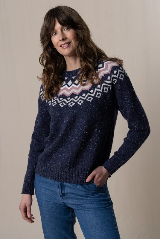 Fitz Cotton Winter Jumper in Navy Ribbed Striped Patterned