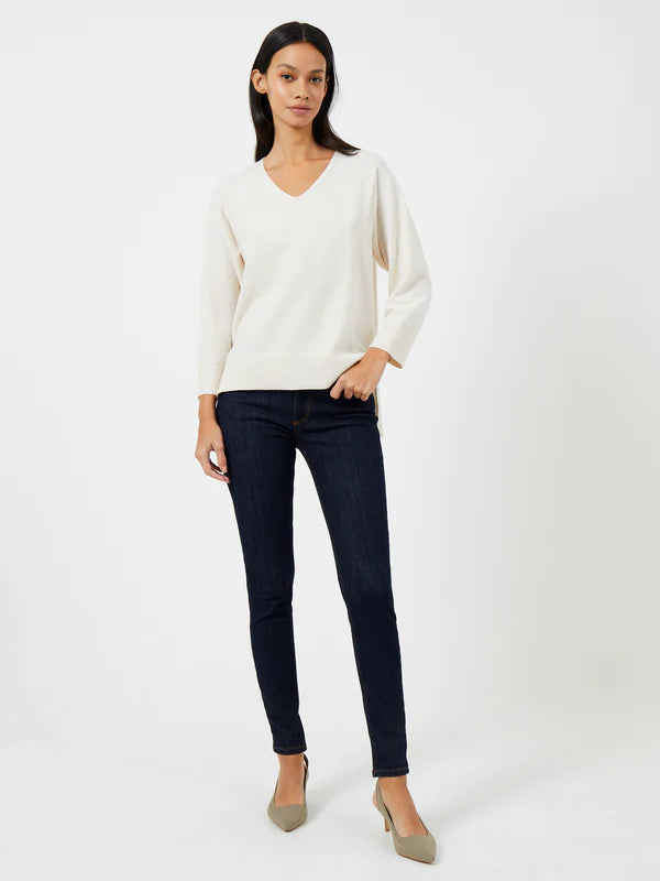 French Connection Ebba Vhari V Neck Jumper-Oatmeal Melange-78KZI Mesh Blend Leather Blend Suede Blend