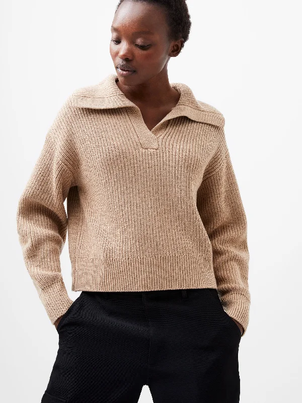 French Connection Joss Jumper-Camel-78XCV Spandex Rayon Corduroy