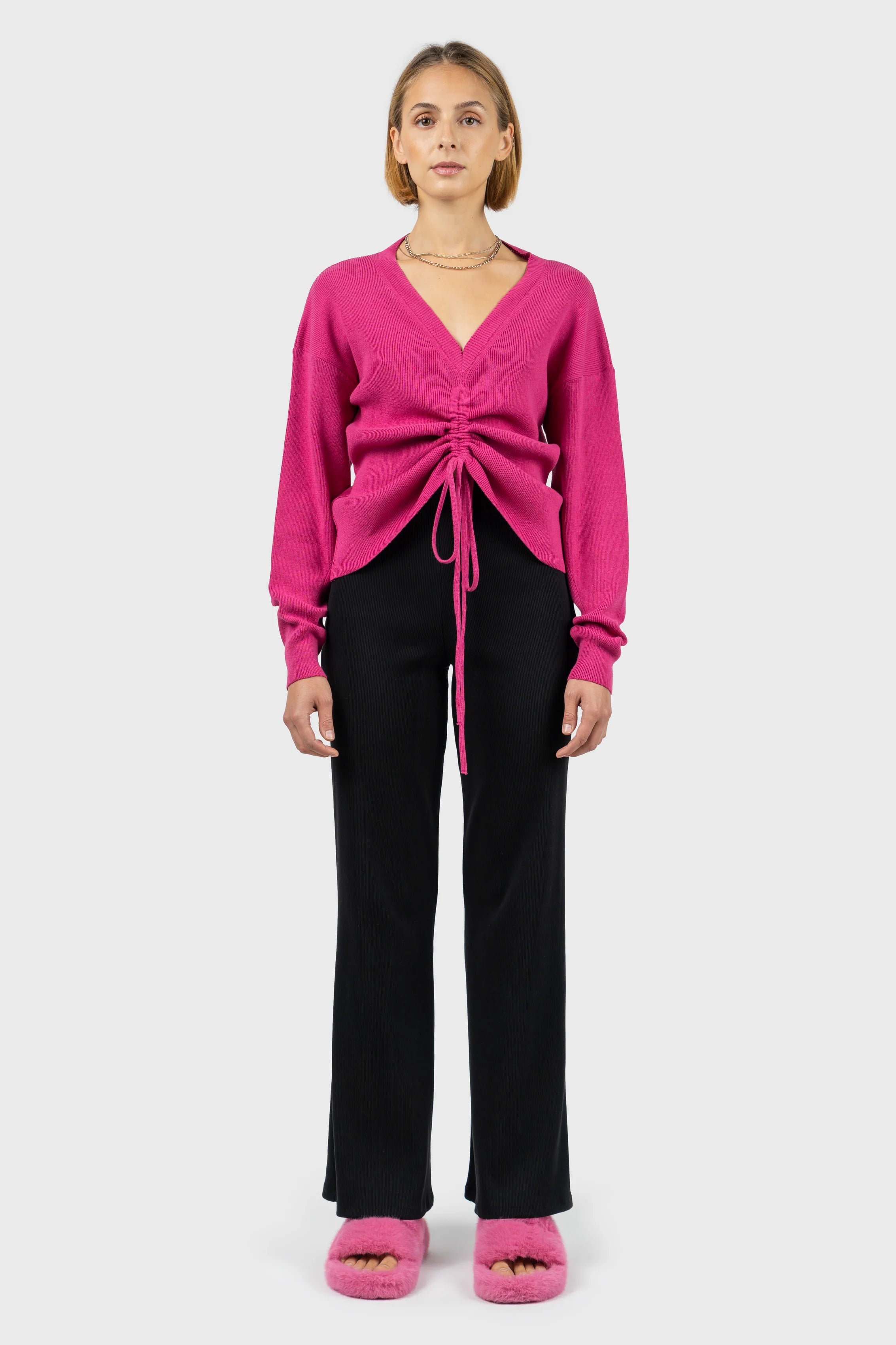 Front Ruched Knit Jumper Notch Collar Peter Pan Collar Cowl Neck