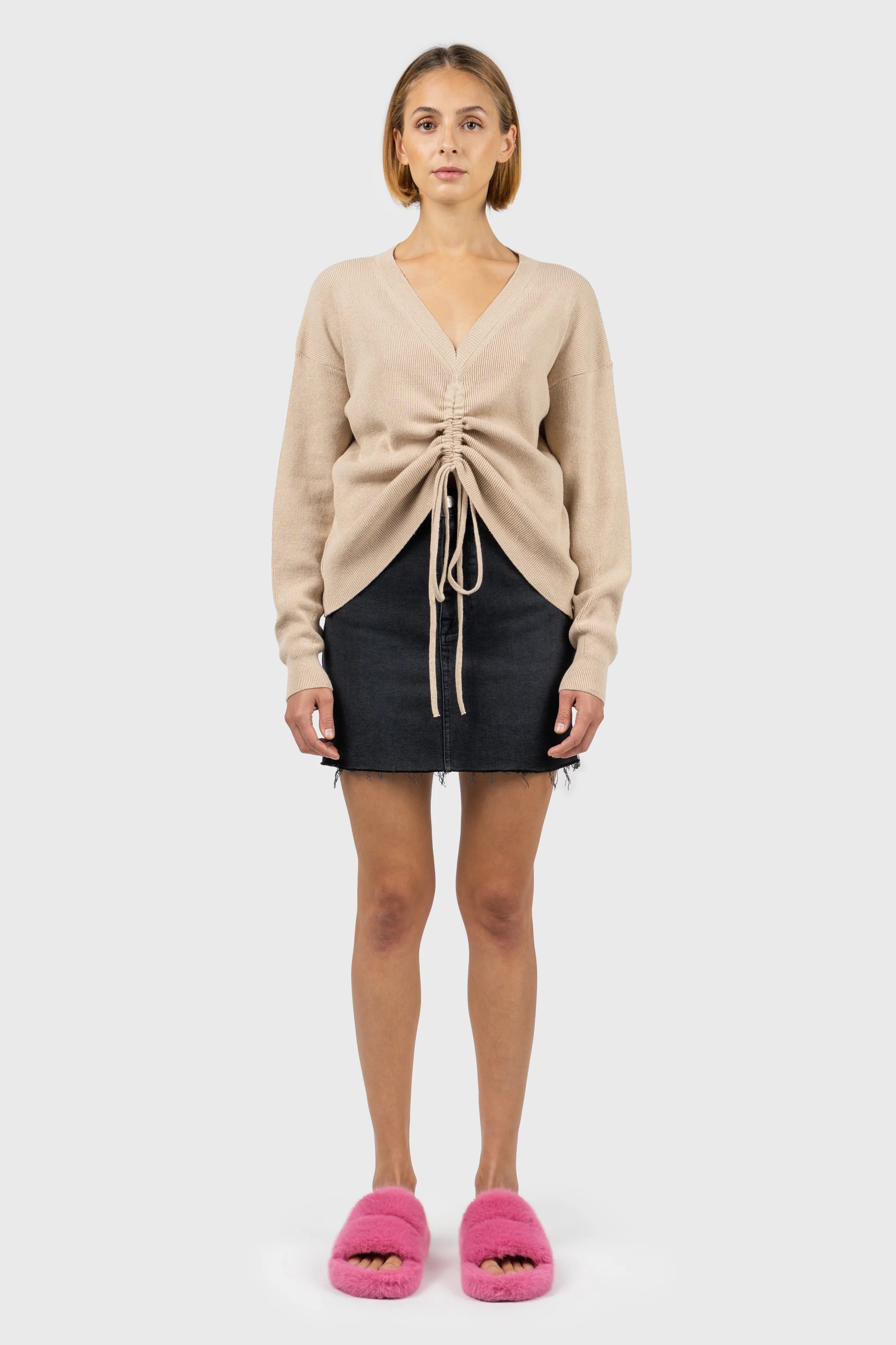 Front Ruched Knit Jumper Solid Color Striped Floral Print