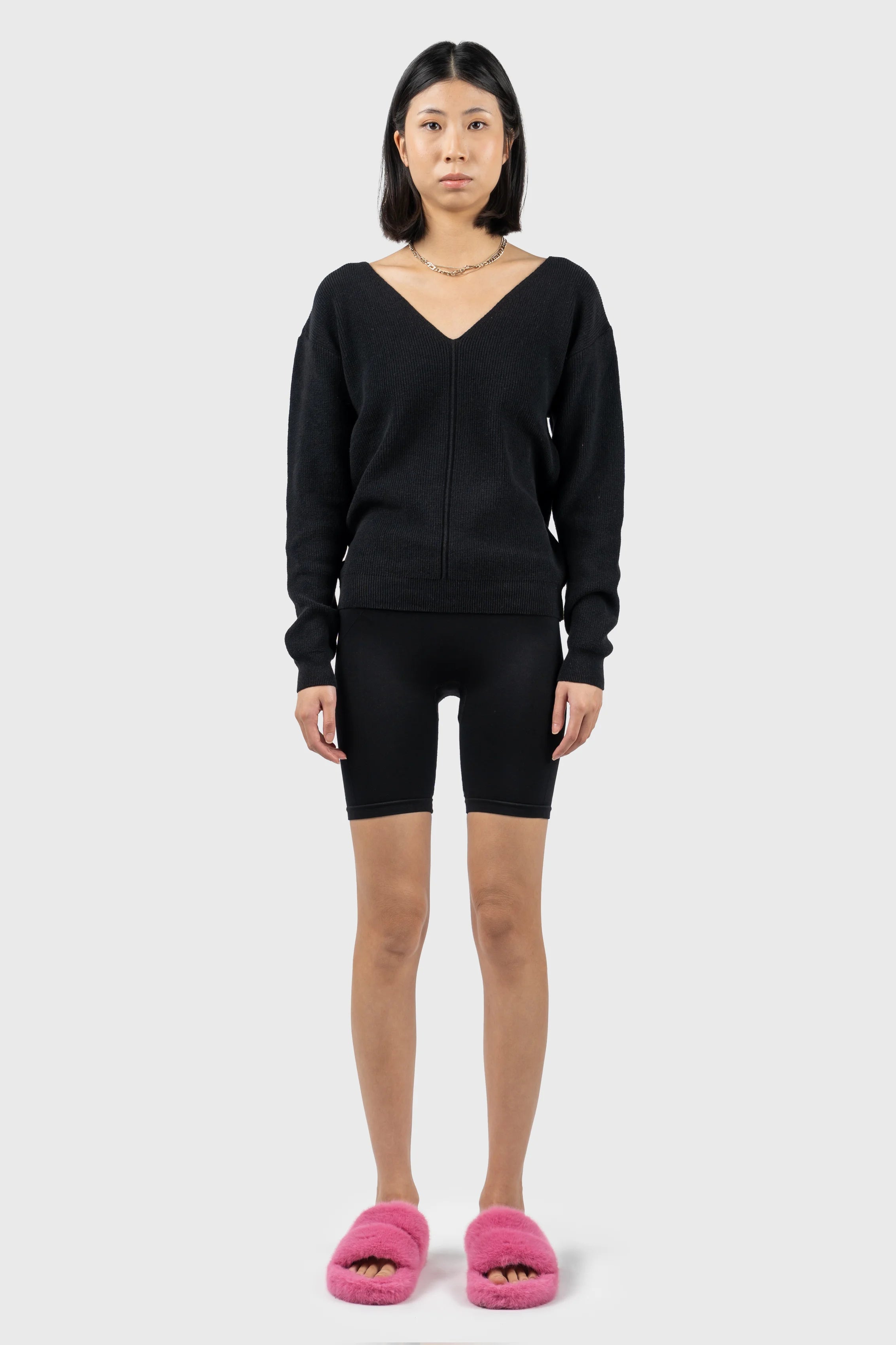 Front Seam Detail V-Neck Jumper Zippered Buttoned Snapped