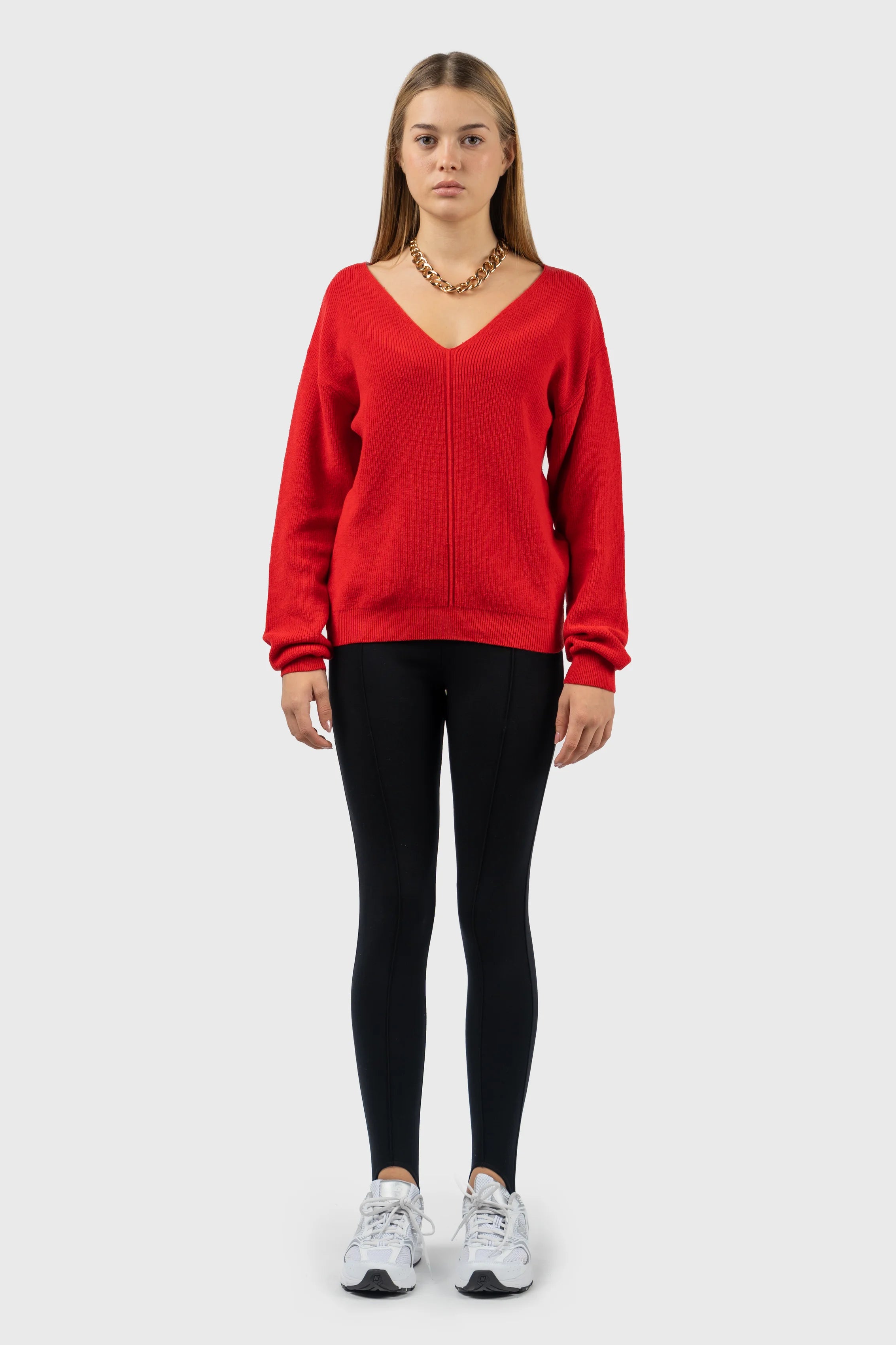 Front Seam Detail V-Neck Jumper Thin Thick Dense