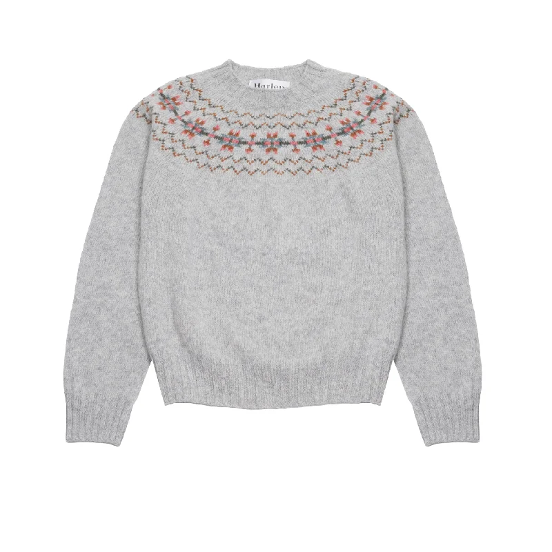 Harley Women's Fair Isle Yoke Jumper in Silver Mesh Fabric Canvas Fabric Denim Fabric Harley Women's Fair Isle Yoke Jumper in Silver Mesh Fabric Canvas Fabric Denim Fabric