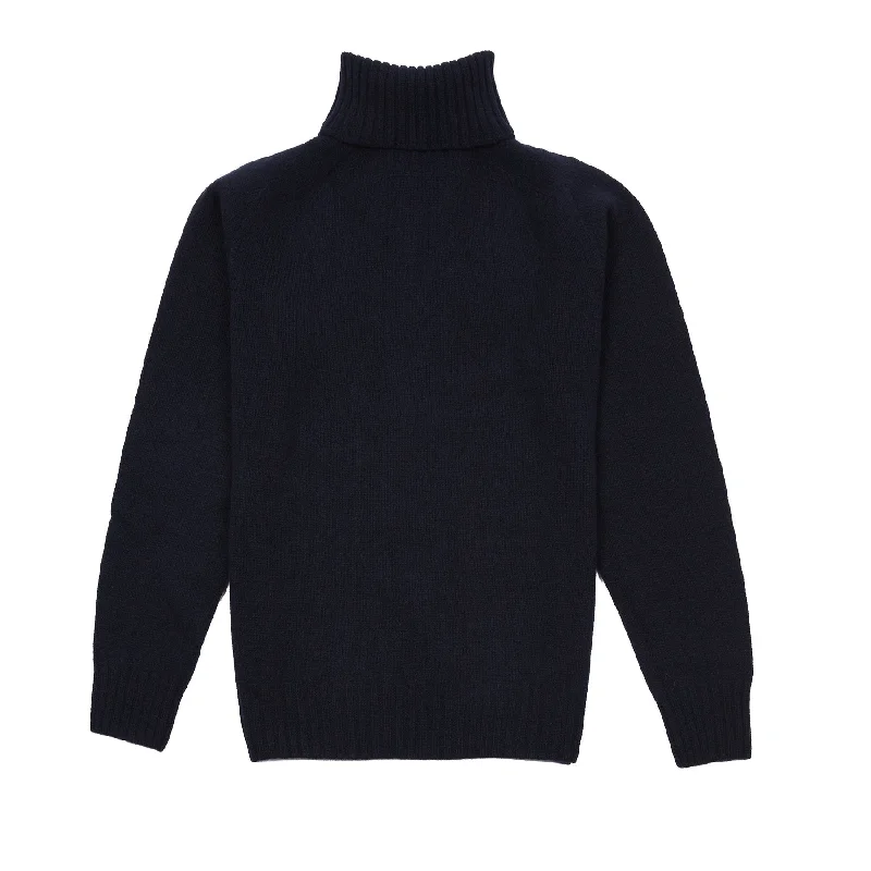 Harley Women's Roll Neck Lambswool Jumper in Nero Navy Polka Dot Checkered Tartan