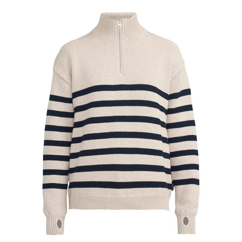 Holebrook Regina Windproof Ladies 1/4 Zip Jumper - Khaki/Navy Ribbed Striped Patterned Holebrook Regina Windproof Ladies 1/4 Zip Jumper - Khaki/Navy Ribbed Striped Patterned