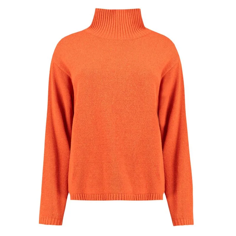 Holebrook Veronika Ladies Turtleneck Jumper - Burnt Orange Ribbed Striped Patterned