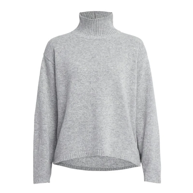 Holebrook Veronika Ladies Turtleneck Jumper - Grey Melange Seamless Knitted Crochet