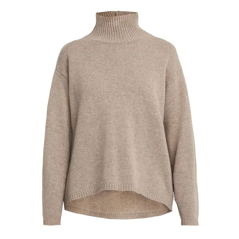 Holebrook Veronika Ladies Turtleneck Jumper - Khaki Iron Safe Non-Iron Wrinkle Free