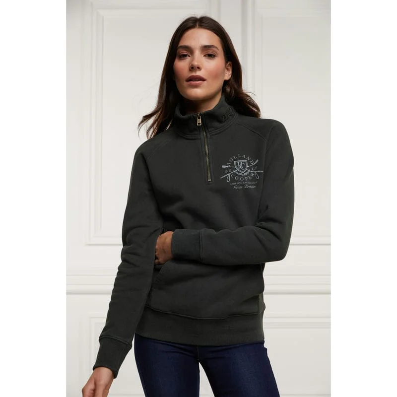 Holland Cooper Crest Zip Henley Ladies Jumper - Racing Green Cashmere Blend Cotton Blend Poly Blend Holland Cooper Crest Zip Henley Ladies Jumper - Racing Green Cashmere Blend Cotton Blend Poly Blend
