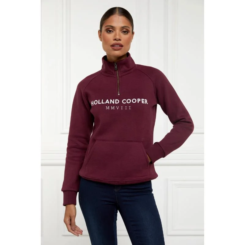 Holland Cooper Sporting Heritage Zip Henley Ladies Jumper - Merlot Zippered Front Buttoned Front Snap Front Holland Cooper Sporting Heritage Zip Henley Ladies Jumper - Merlot Zippered Front Buttoned Front Snap Front