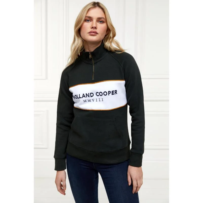 Holland Cooper Sporting Heritage Zip Henley Ladies Jumper - Racing Green Houndstooth Herringbone Solid Holland Cooper Sporting Heritage Zip Henley Ladies Jumper - Racing Green Houndstooth Herringbone Solid