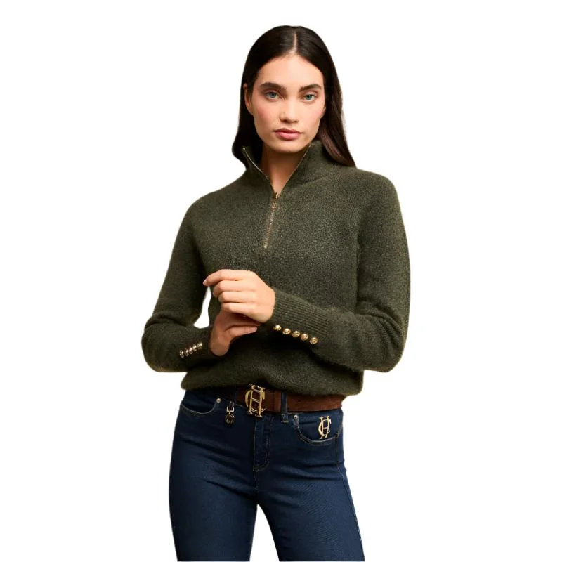 Holland Cooper Tori Half Zip Ladies Knit Alpaca Mix Jumper - Forest Green Modern Contemporary Chic Holland Cooper Tori Half Zip Ladies Knit Alpaca Mix Jumper - Forest Green Modern Contemporary Chic