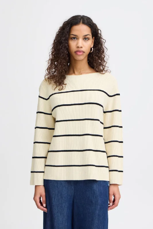 Ichi Boston Jumper-Almond Milk Black-20121505 Plaid Sweater Polka Dot Checkered