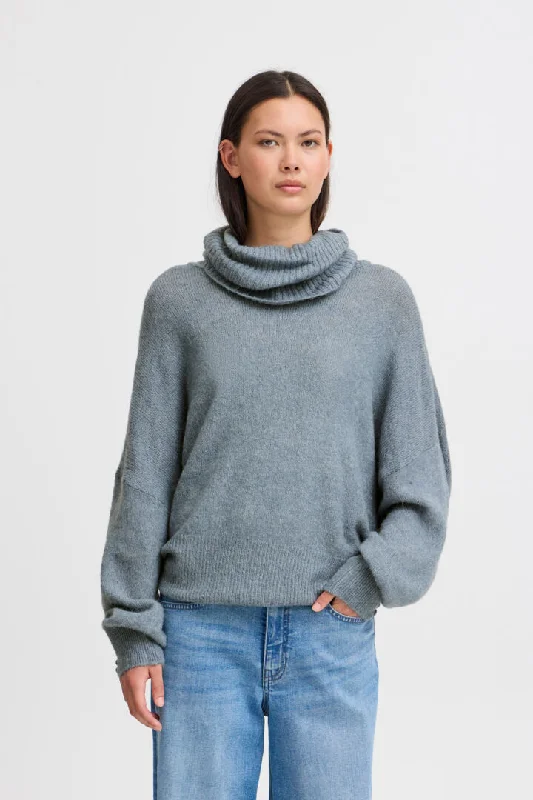 Ichi Kamara Roll Neck Jumper-Blue Mirage-20121996 Neon Metallic Matte