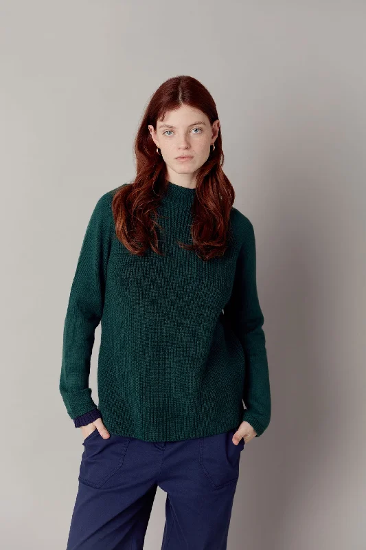KATTY - Fine Merino Wool Jumper Ivy Green Beaded Sweater Sequined Faux Fur
