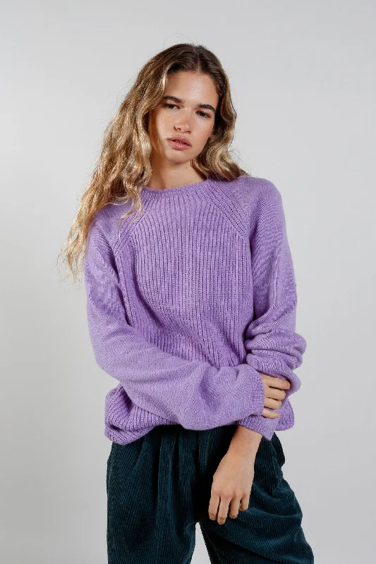 KATTY - Fine Merino Wool Jumper Lavender Ribbed Striped Patterned