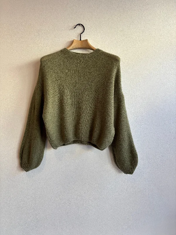Khaki Mohair Balloon Sleeve Jumper Glossy Satin Silk