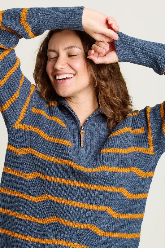 Knitted Stripe Quarter Zip Jumper Wool Sweater Cotton Sweater Cashmere Sweater