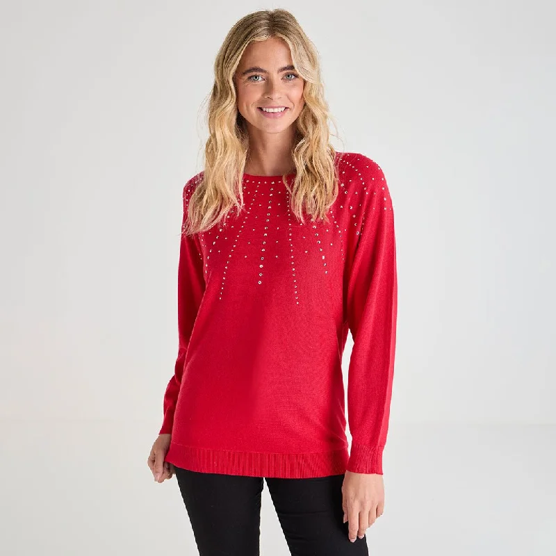Ladies Beaded Batwing Jumper Nylon Fabric Polyester Fabric Spandex Fabric