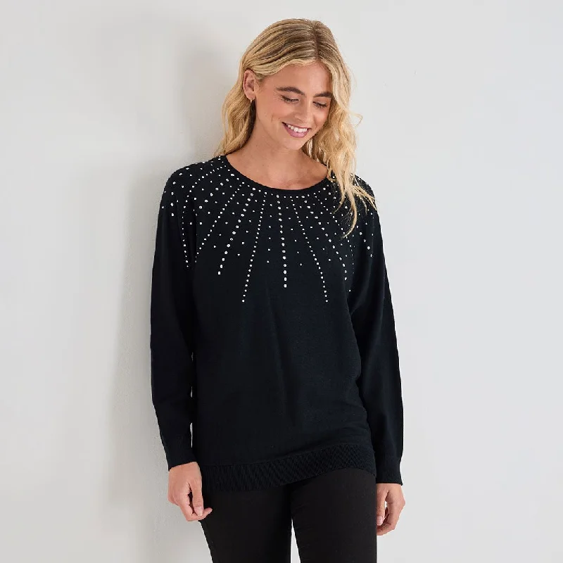 Ladies Beaded Batwing Jumper Beaded Sweater Sequined Faux Fur