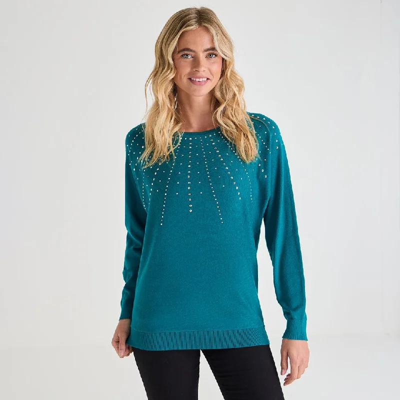 Ladies Beaded Batwing Jumper Chenille Blend Fleece Blend Nylon Blend
