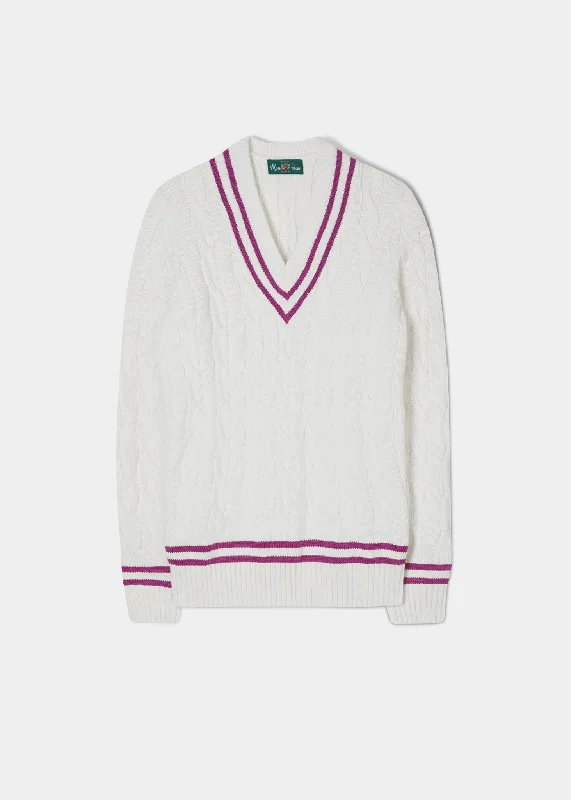 Heather Ladies Cable Knit Cricket Jumper In Ecru Fleece Fabric Down Fabric Feather Fabric