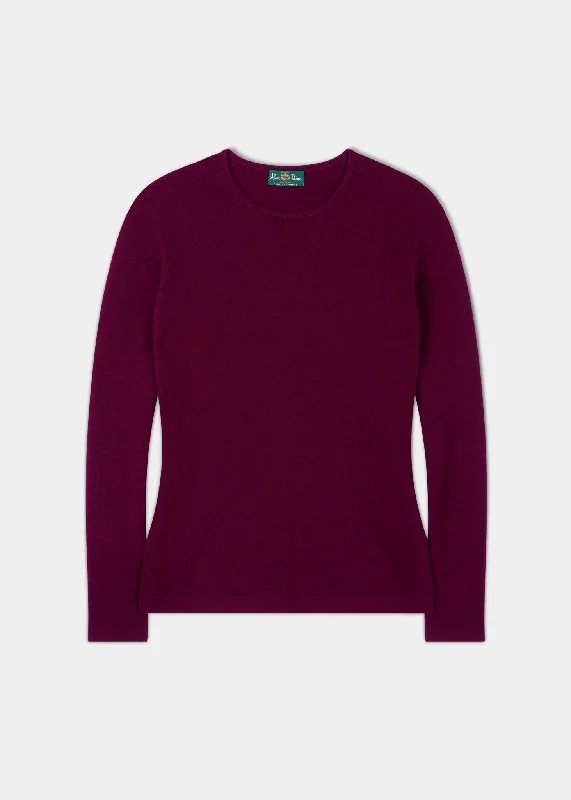 Zoe Ladies Cashmere Crew Neck Jumper In Bordeaux Slim Fit Regular Fit Oversized