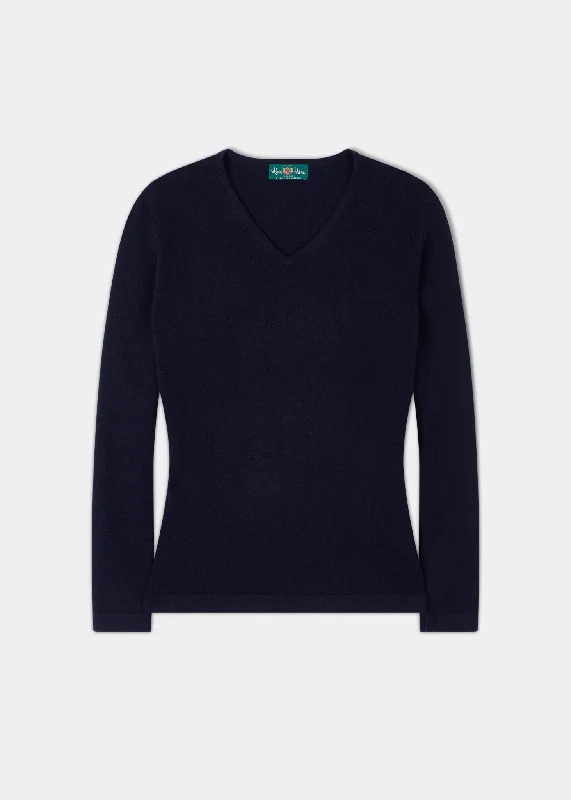 Rachel Ladies Cashmere Vee Neck Jumper In Dark Navy Rayon Fabric Velvet Fabric Corduroy Fabric