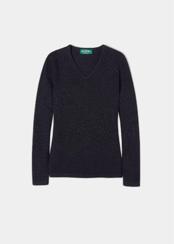Georgina Ladies Geelong Lambswool Vee Neck Jumper In Dark Navy Mesh Blend Leather Blend Suede Blend Georgina Ladies Geelong Lambswool Vee Neck Jumper In Dark Navy Mesh Blend Leather Blend Suede Blend