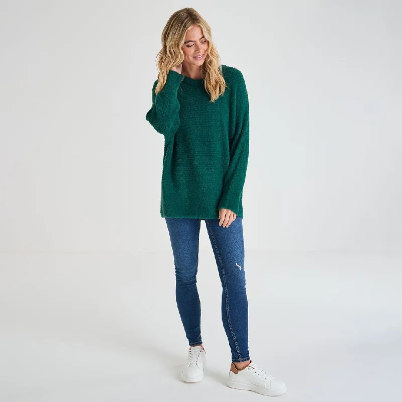 Ladies Ribbed Eyelash Batwing Jumper Chenille Brocade Lace