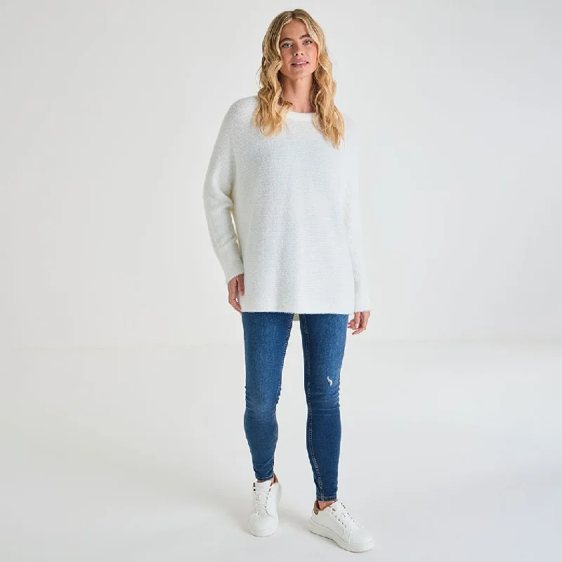 Ladies Ribbed Eyelash Batwing Jumper Elegant Classic Vintage