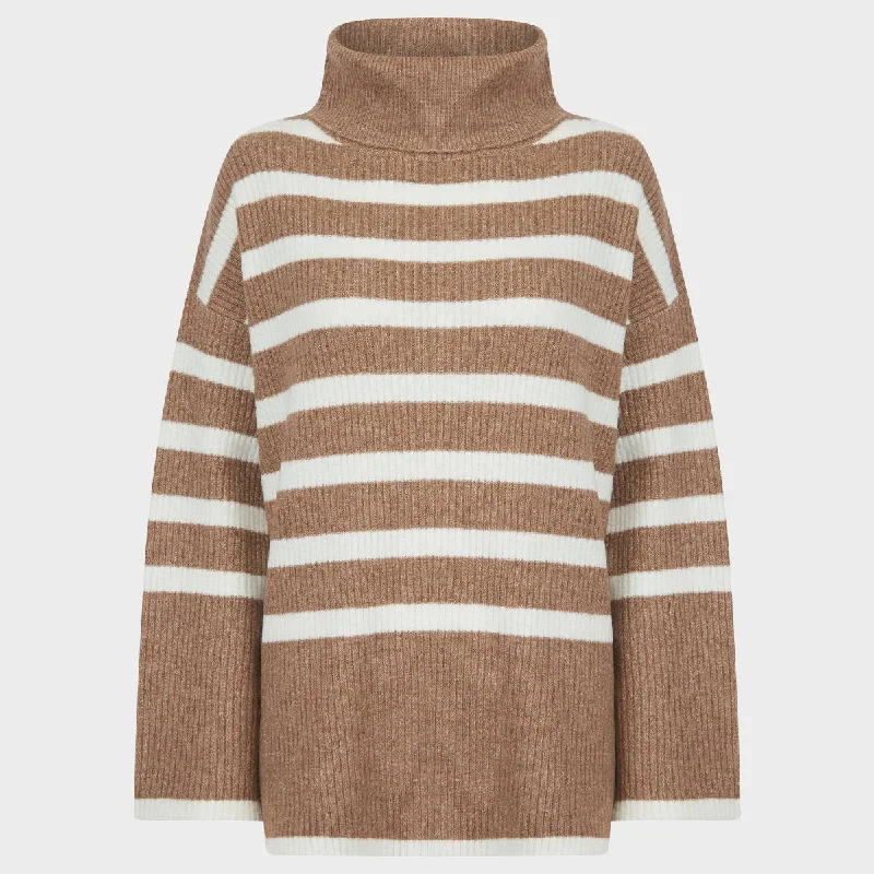 Ladies Woodsmoke Stripe Roll Neck Jumper Lace Blend Ribbed Blend Corduroy Blend