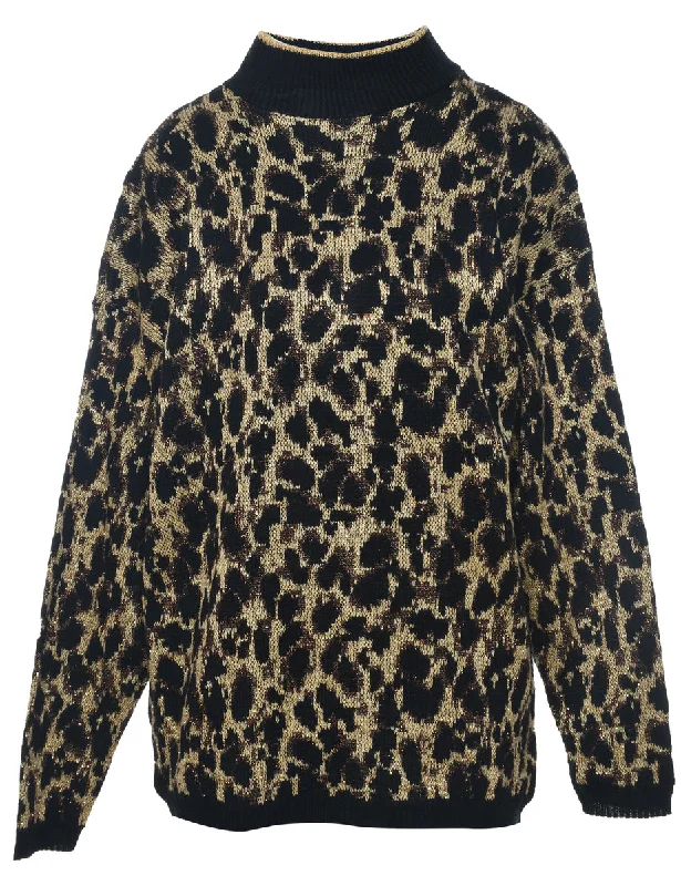 Leopard Print Jumper - XL Plaid Sweater Polka Dot Checkered