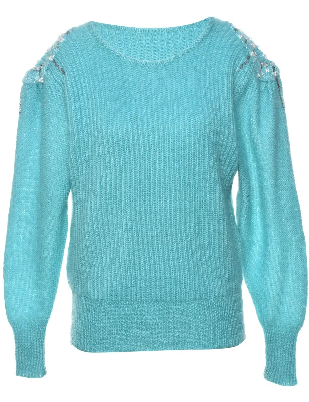 Light Blue Jumper - L Polka Dot Checkered Tartan