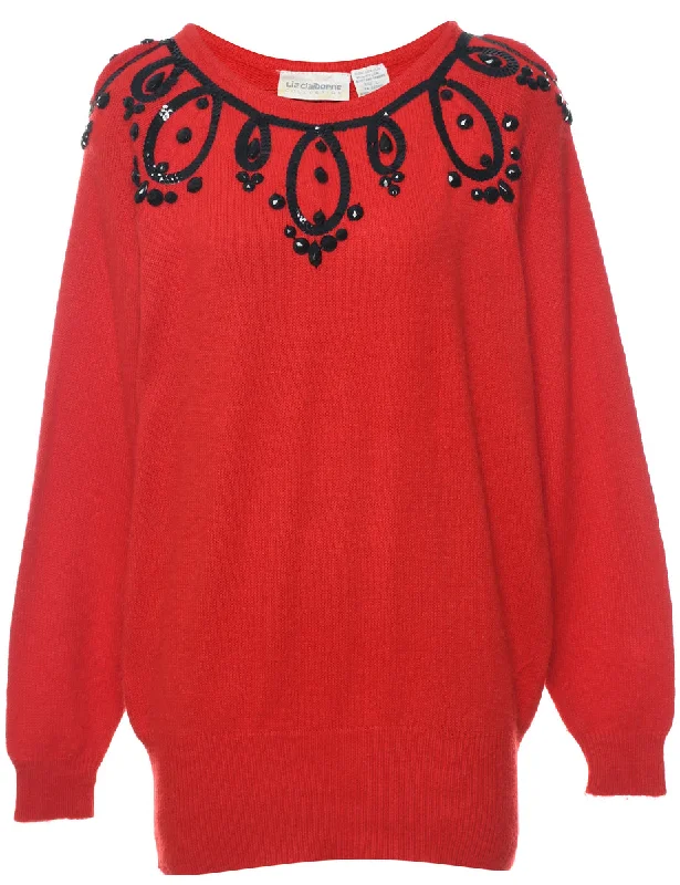 Liz Claiborne Sequined Jumper - L Toggled Drawstring Belted
