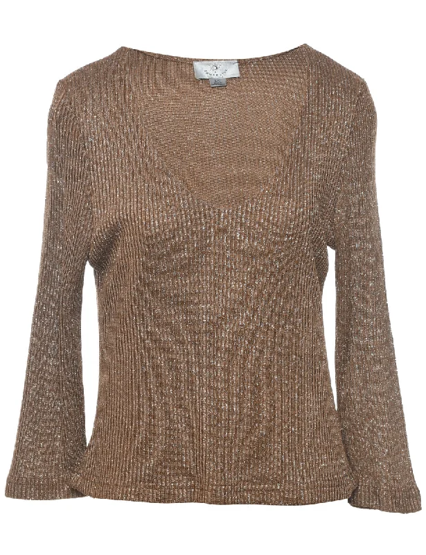 Lurex Thread Pattern Jumper - L Graphic Sweater Embroidered Appliqued