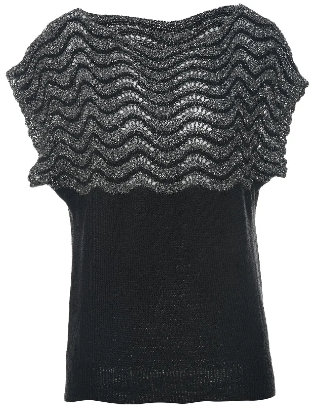 Lurex Thread Pattern Jumper - L Sweater Knitwear Pullover