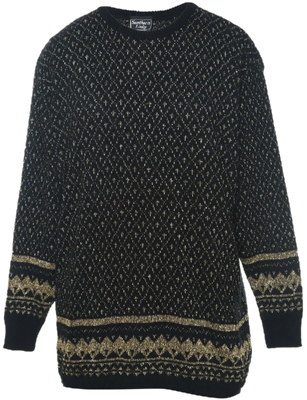 Lurex Thread Pattern Jumper - M Toggled Drawstring Belted