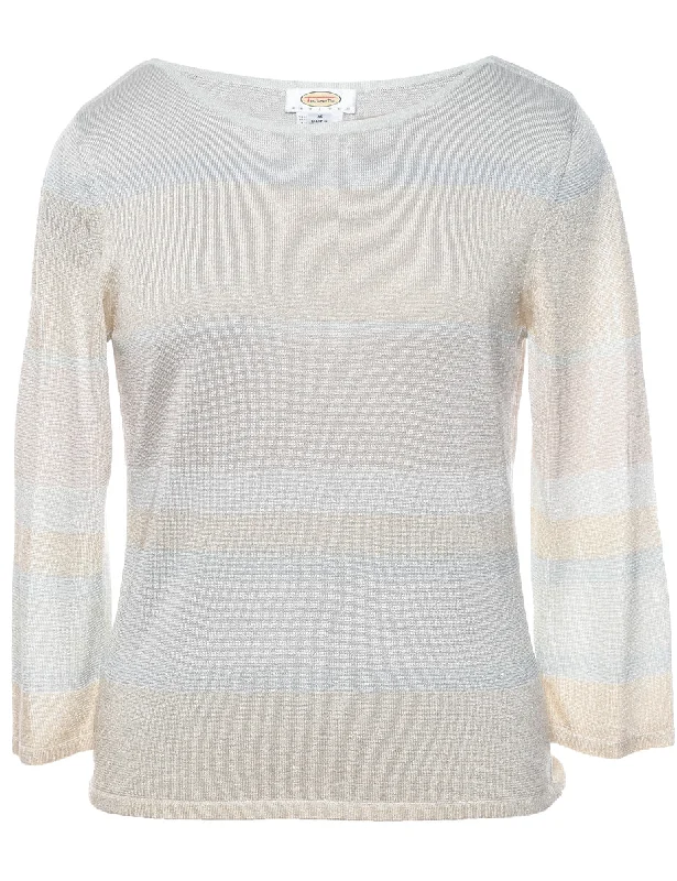 Lurex Thread Pattern Jumper - M Ribbed Striped Patterned