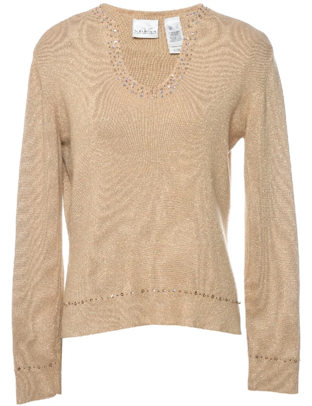 Lurex Thread Pattern Jumper - S Striped Floral Plaid