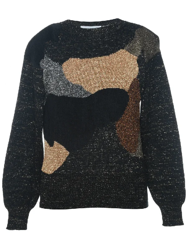 Lurex Thread Pattern Sparkly Patterned Jumper - S Sequined Glittery Shiny