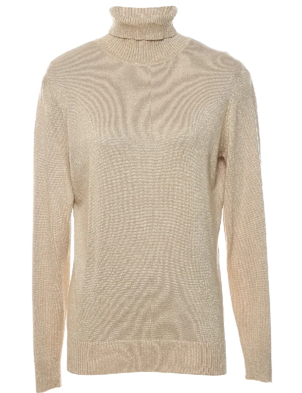 Lurex Thread Pattern Turtleneck Jumper - L Chenille Fabric Brocade Fabric Lace Fabric